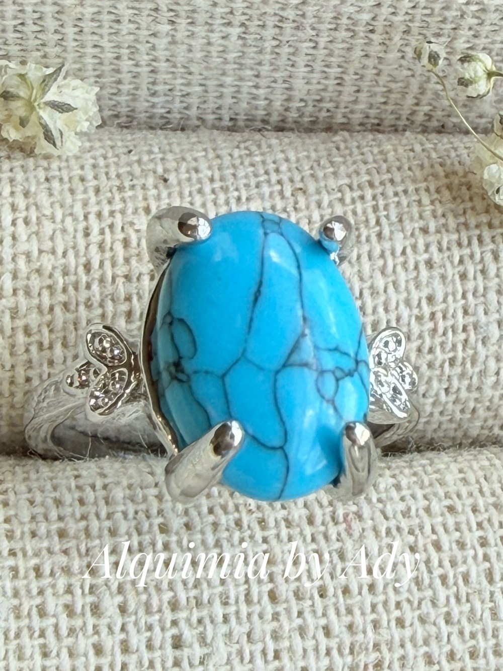 Turquoise and silver gem ring/bohemian western